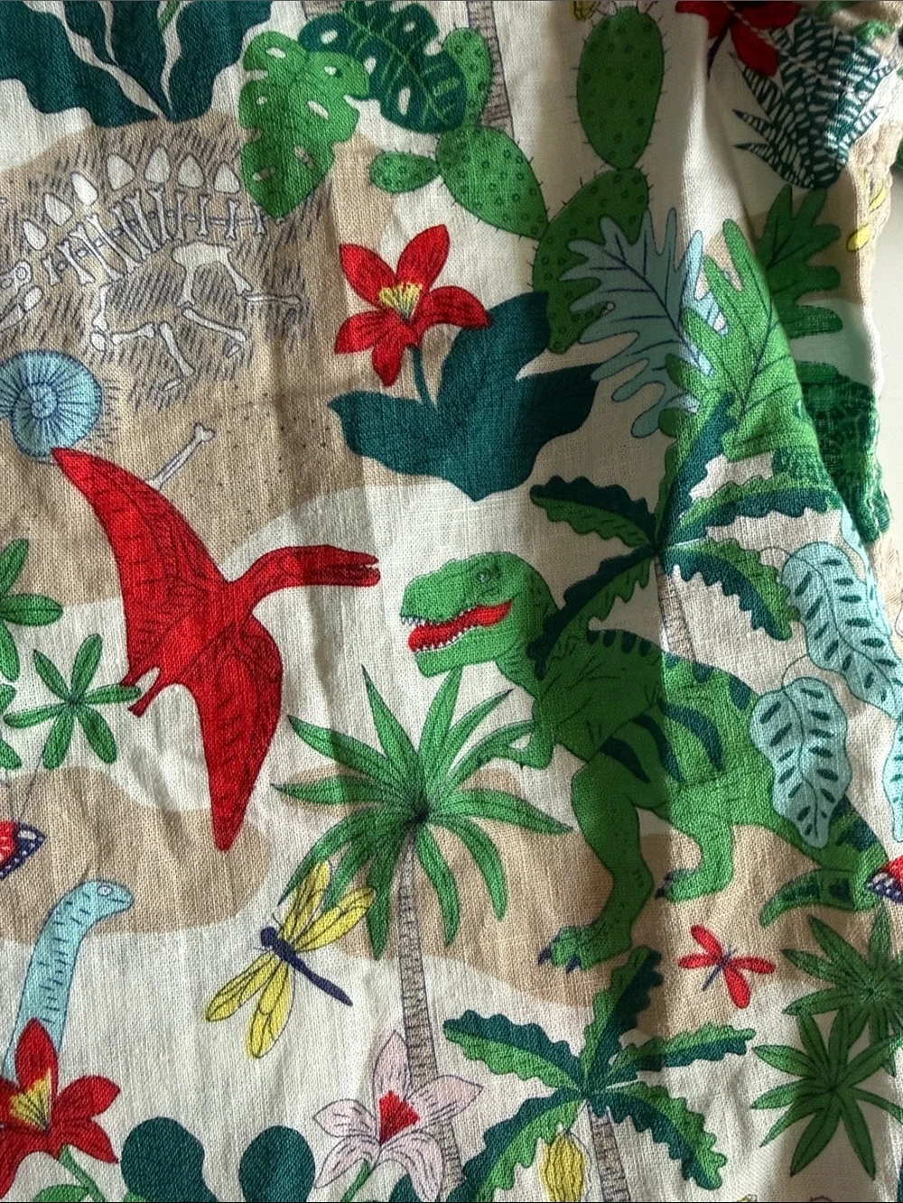 Mini Boden Dinosaur Tropical Linen Short-Sleeve Button-Down Sz 13-14, 164 cm EUC - Picture 6 of 8